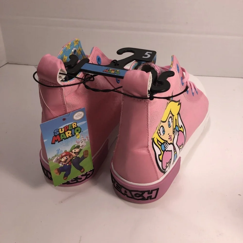 Nintendo Super Mario Princess Peach Pink High Top‎ Sneakers Girls Size 5